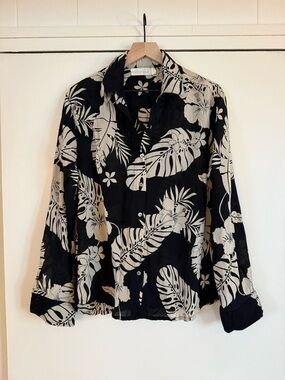 EIMEO Black & Cream Tropical Button-Up Shirt
